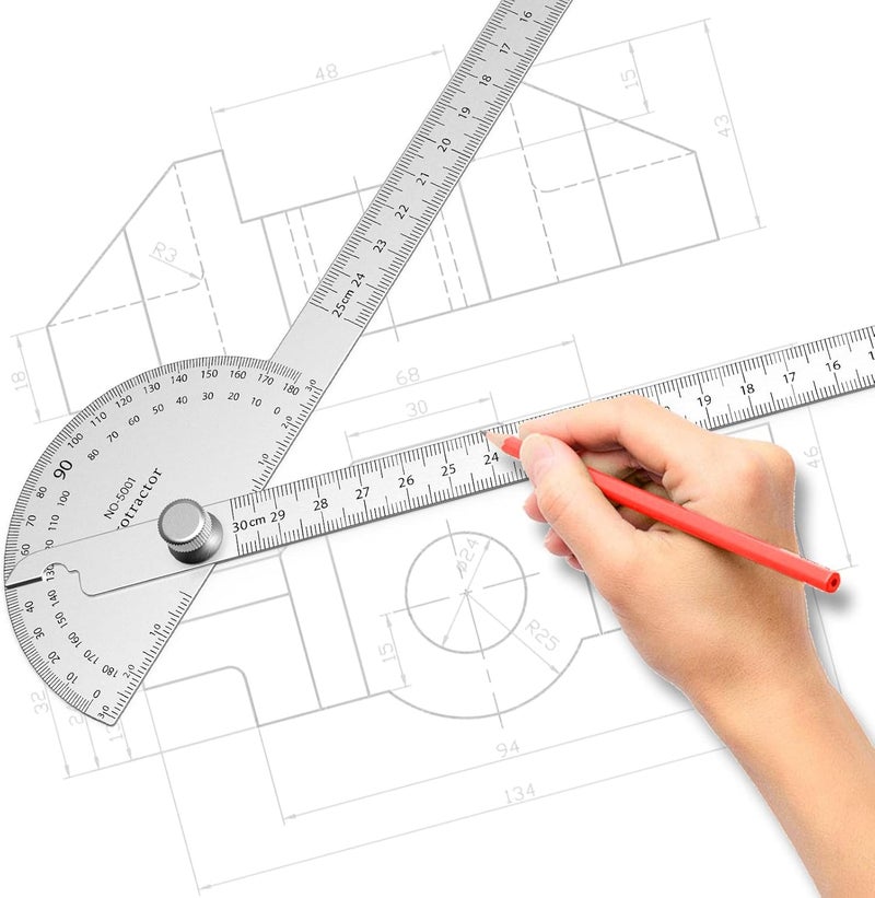 ForoGore Stainless Steel Protractor 180 Degrees Two Arm Ruler Adjustable Angle Protractor Woodworking Ruler Craftsman Angle Measure Tool (30 cm/ 11.8 Inch) - Image 3